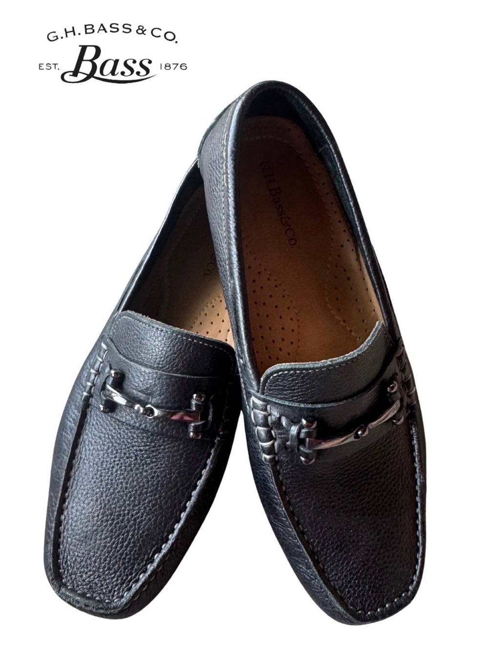 G.H. Bass & Co. Wheldon Bit Driving Moc Loafers pebbled black leather 9.5